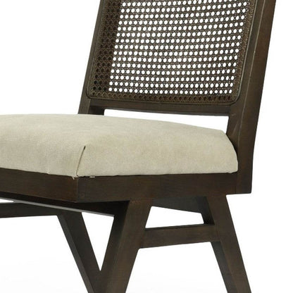 Set of Two Dark Brown And Gray Wood Cane And Upholstery Dining Side Chairs - Loft&Timber