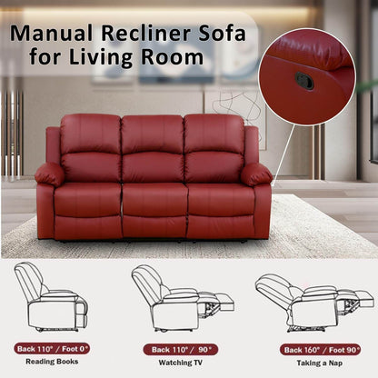 Manual Recliner Sofa Set, Bonded Leather Sofa Set, Red - Loft&Timber