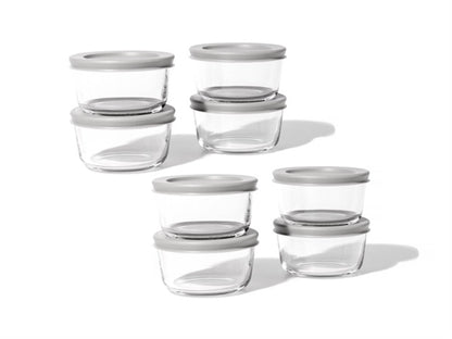 Glass Food Storage Containers - 16 Piece 7oz Set (8 Containers + 8 Lids), Grey - Loft&Timber