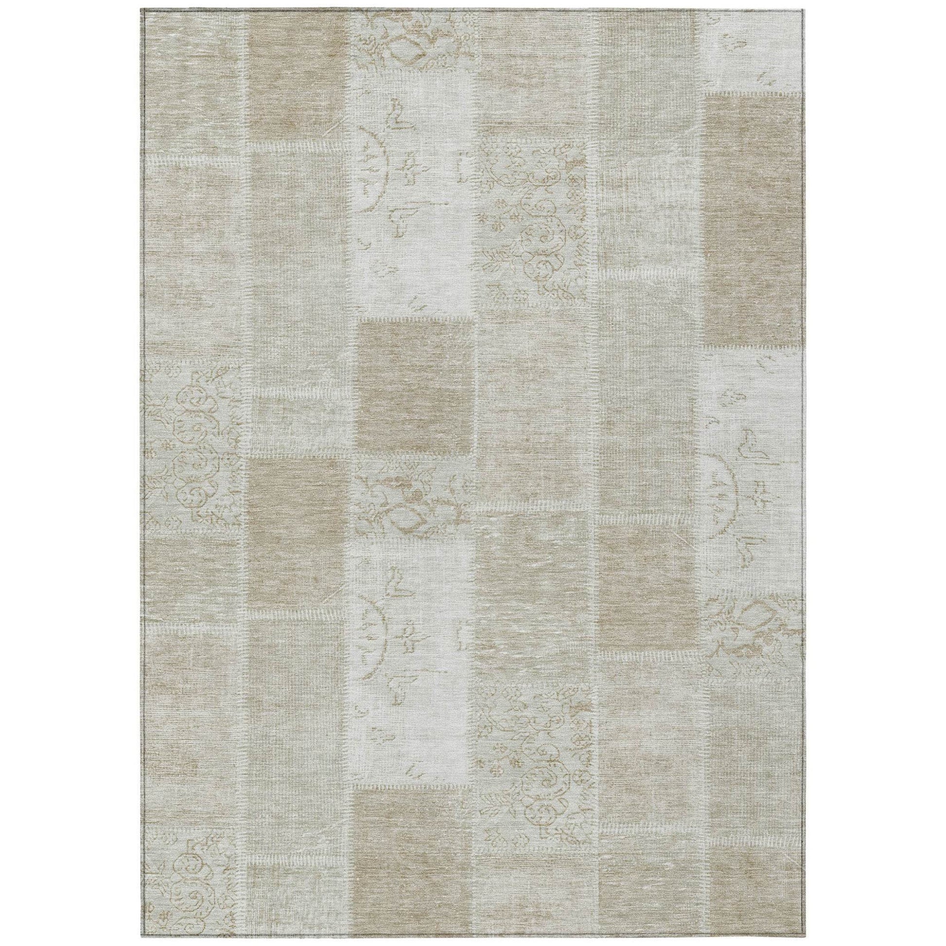 3' X 5' Taupe Beige And Tan Patchwork Washable Indoor Outdoor Area Rug - Loft&Timber