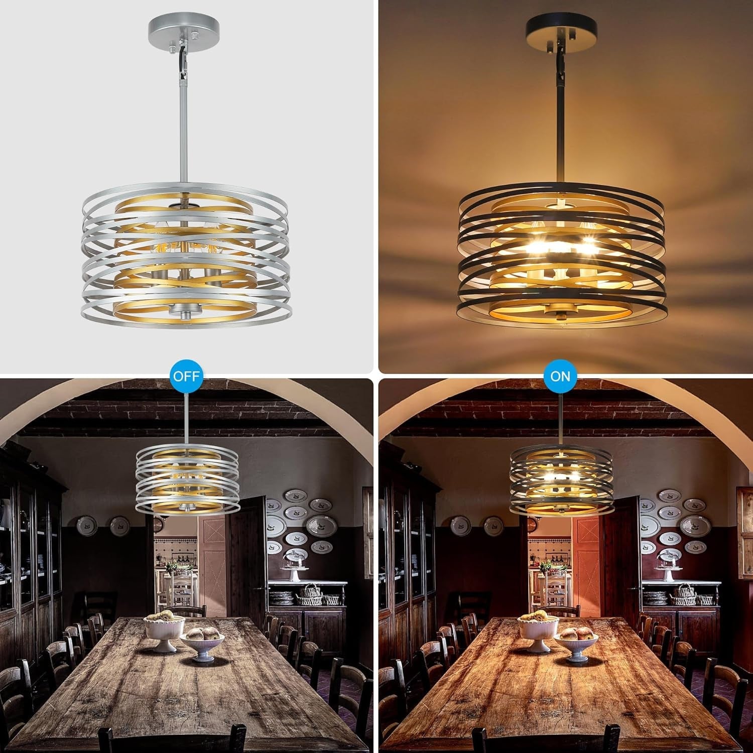 12.6" Silver Drum Pendant Light Gold Interior - Loft&Timber