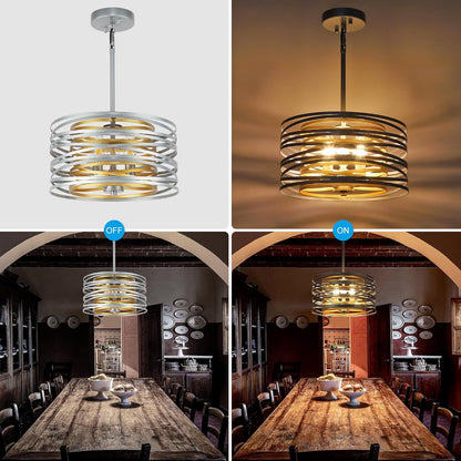 12.6" Silver Drum Pendant Light Gold Interior - Loft&Timber