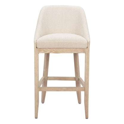 31" Beige and Natural Fabric and Solid Wood Bar Height Bar Chair - Loft&Timber