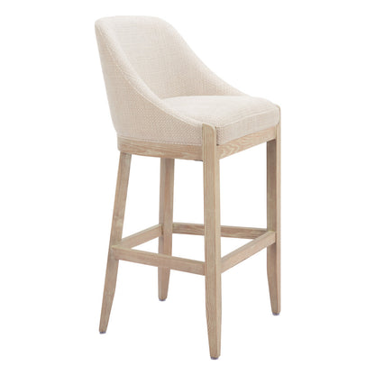 31" Beige and Natural Fabric and Solid Wood Bar Height Bar Chair - Loft&Timber