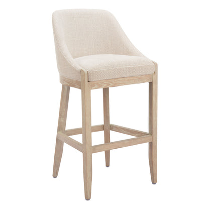 31" Beige and Natural Fabric and Solid Wood Bar Height Bar Chair - Loft&Timber