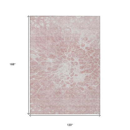 10' X 14' Pink Blush And Ivory Abstract Washable Indoor Outdoor Area Rug - Loft&Timber