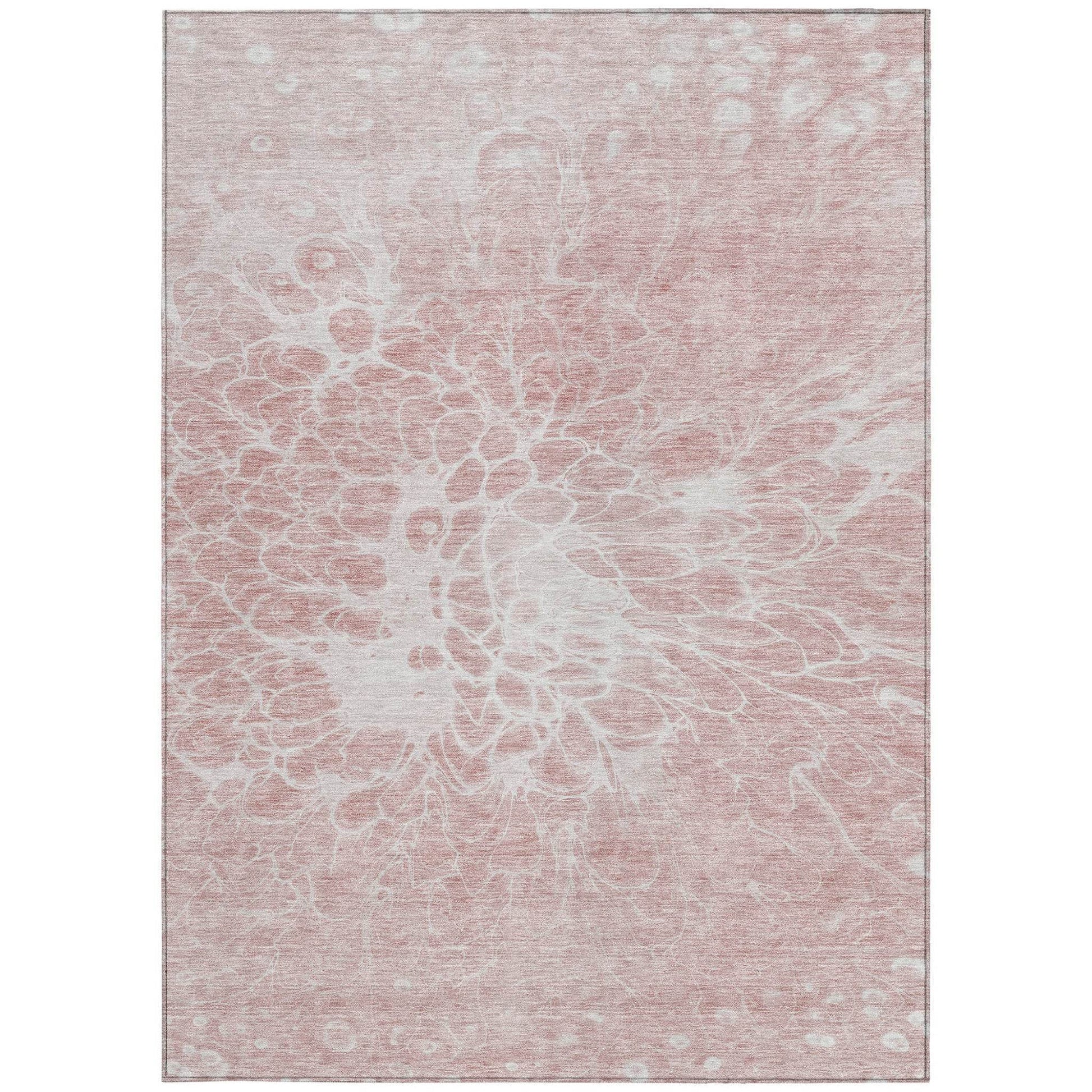 10' X 14' Pink Blush And Ivory Abstract Washable Indoor Outdoor Area Rug - Loft&Timber