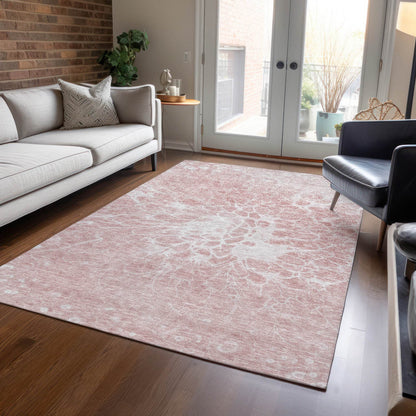 10' X 14' Pink Blush And Ivory Abstract Washable Indoor Outdoor Area Rug - Loft&Timber