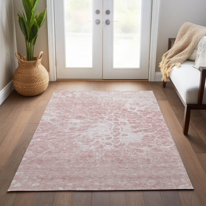 10' X 14' Pink Blush And Ivory Abstract Washable Indoor Outdoor Area Rug - Loft&Timber