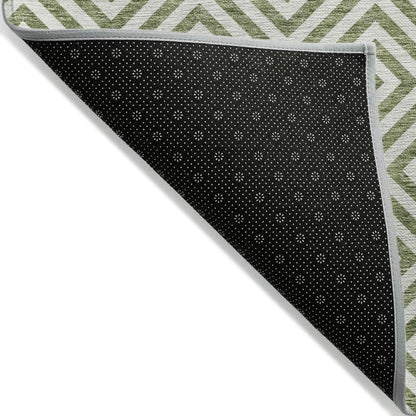 10' X 14' Green And Beige Geometric Washable Indoor Outdoor Area Rug - Loft&Timber
