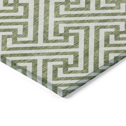 10' X 14' Green And Beige Geometric Washable Indoor Outdoor Area Rug - Loft&Timber