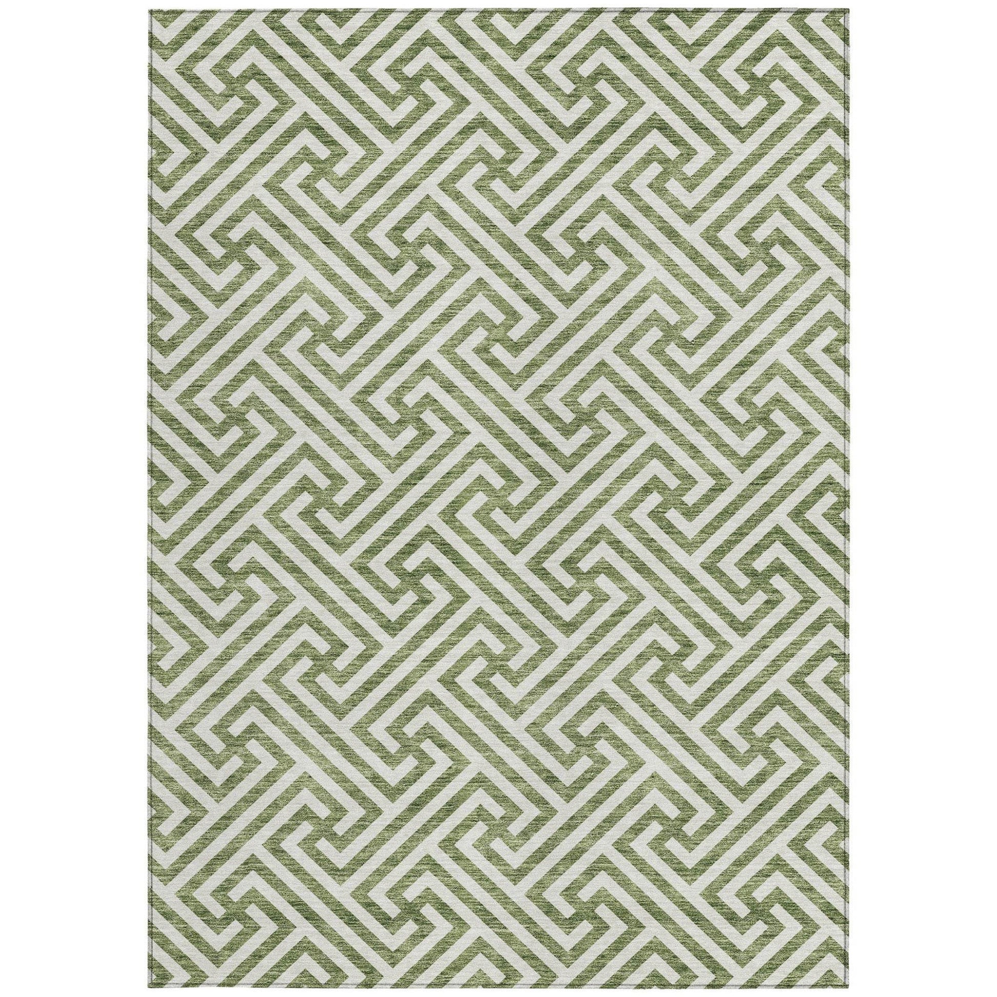 10' X 14' Green And Beige Geometric Washable Indoor Outdoor Area Rug - Loft&Timber