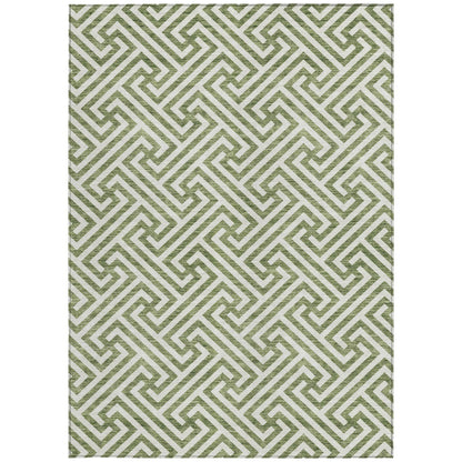 10' X 14' Green And Beige Geometric Washable Indoor Outdoor Area Rug - Loft&Timber