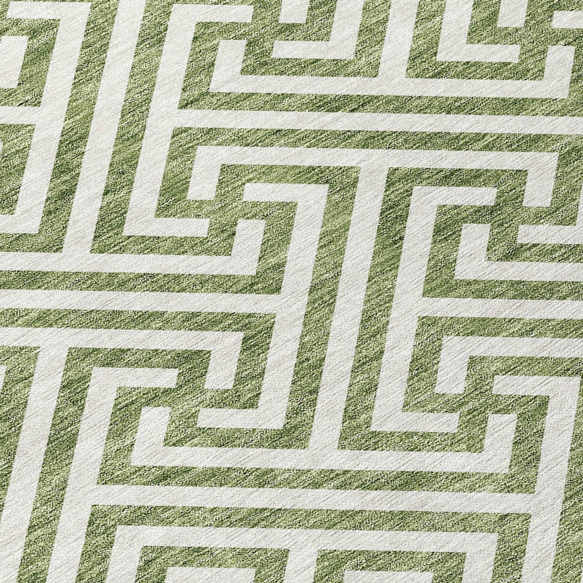 10' X 14' Green And Beige Geometric Washable Indoor Outdoor Area Rug - Loft&Timber