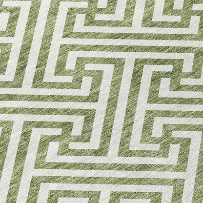 10' X 14' Green And Beige Geometric Washable Indoor Outdoor Area Rug - Loft&Timber
