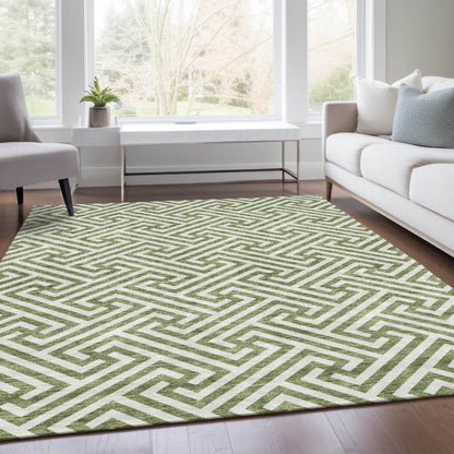 10' X 14' Green And Beige Geometric Washable Indoor Outdoor Area Rug - Loft&Timber