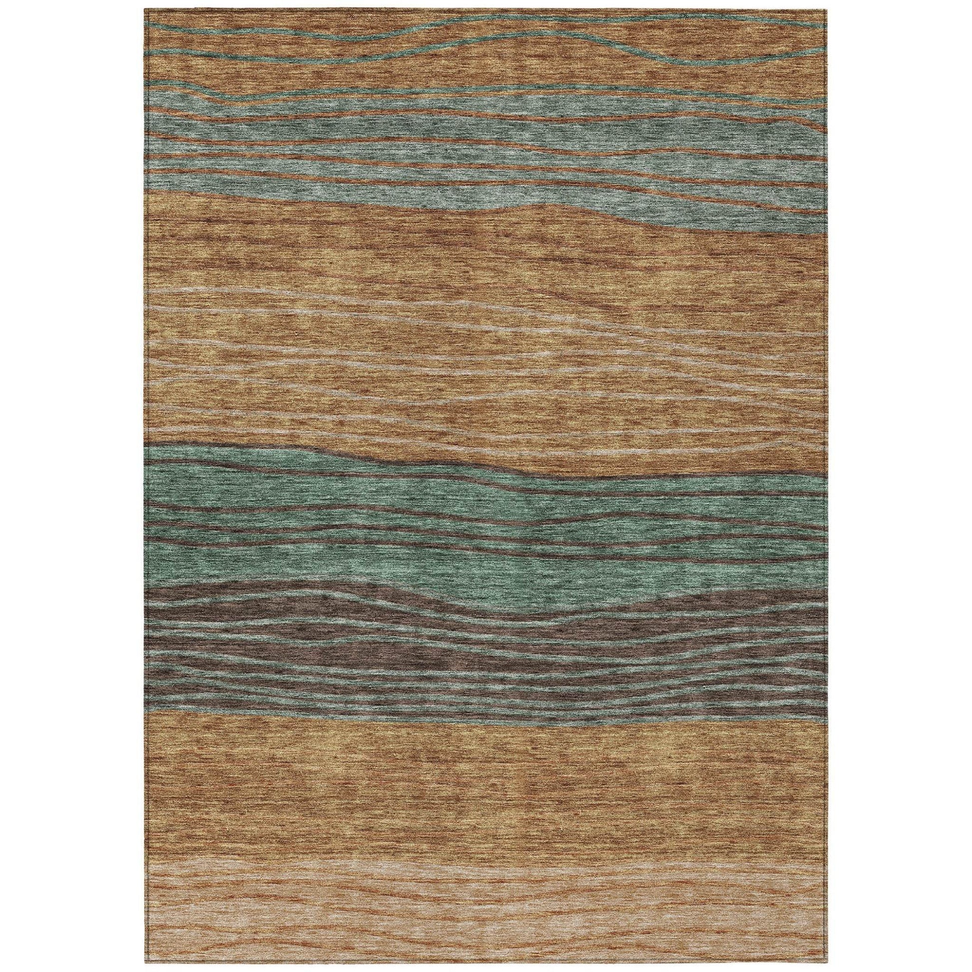 9' X 12' Terra Cotta Copper And Beige Striped Washable Indoor Outdoor Area Rug - Loft&Timber