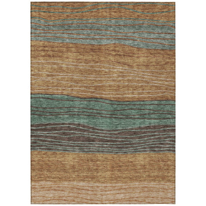 9' X 12' Terra Cotta Copper And Beige Striped Washable Indoor Outdoor Area Rug - Loft&Timber