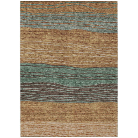 9' X 12' Terra Cotta Copper And Beige Striped Washable Indoor Outdoor Area Rug - Loft&Timber