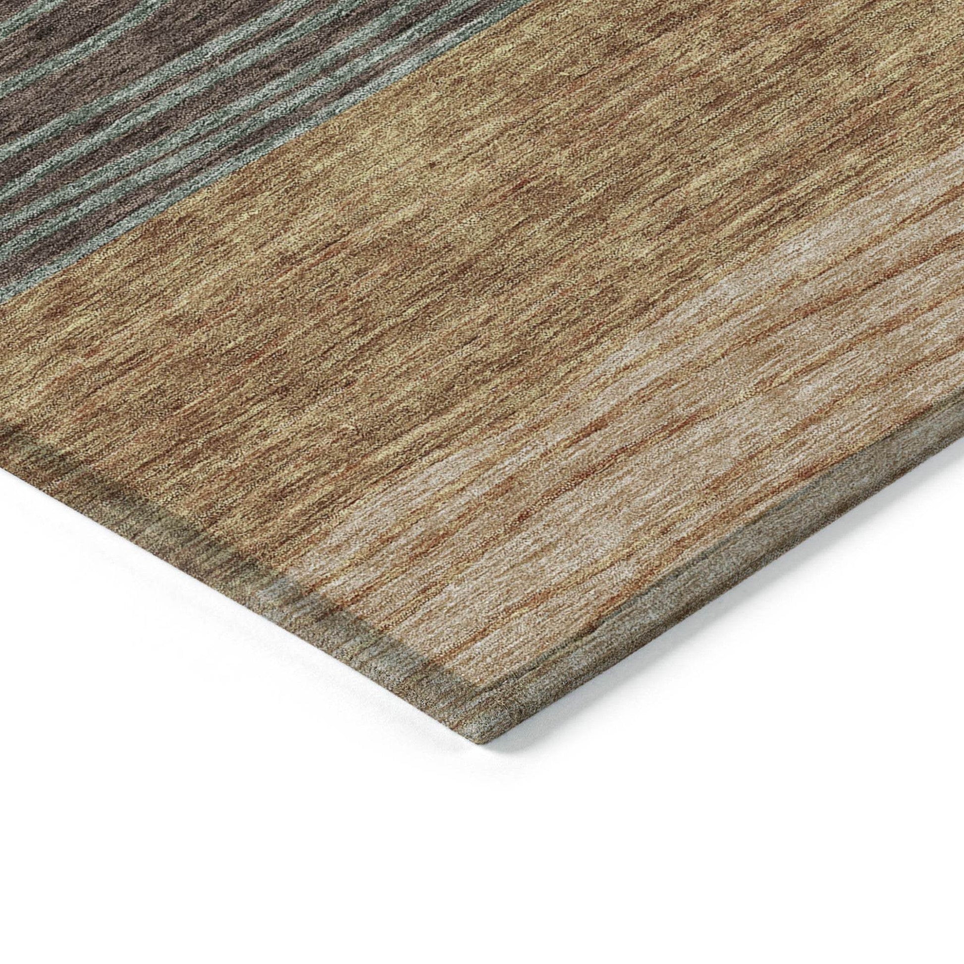 9' X 12' Terra Cotta Copper And Beige Striped Washable Indoor Outdoor Area Rug - Loft&Timber