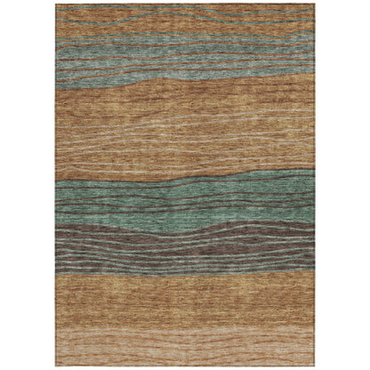 9' X 12' Terra Cotta Copper And Beige Striped Washable Indoor Outdoor Area Rug - Loft&Timber