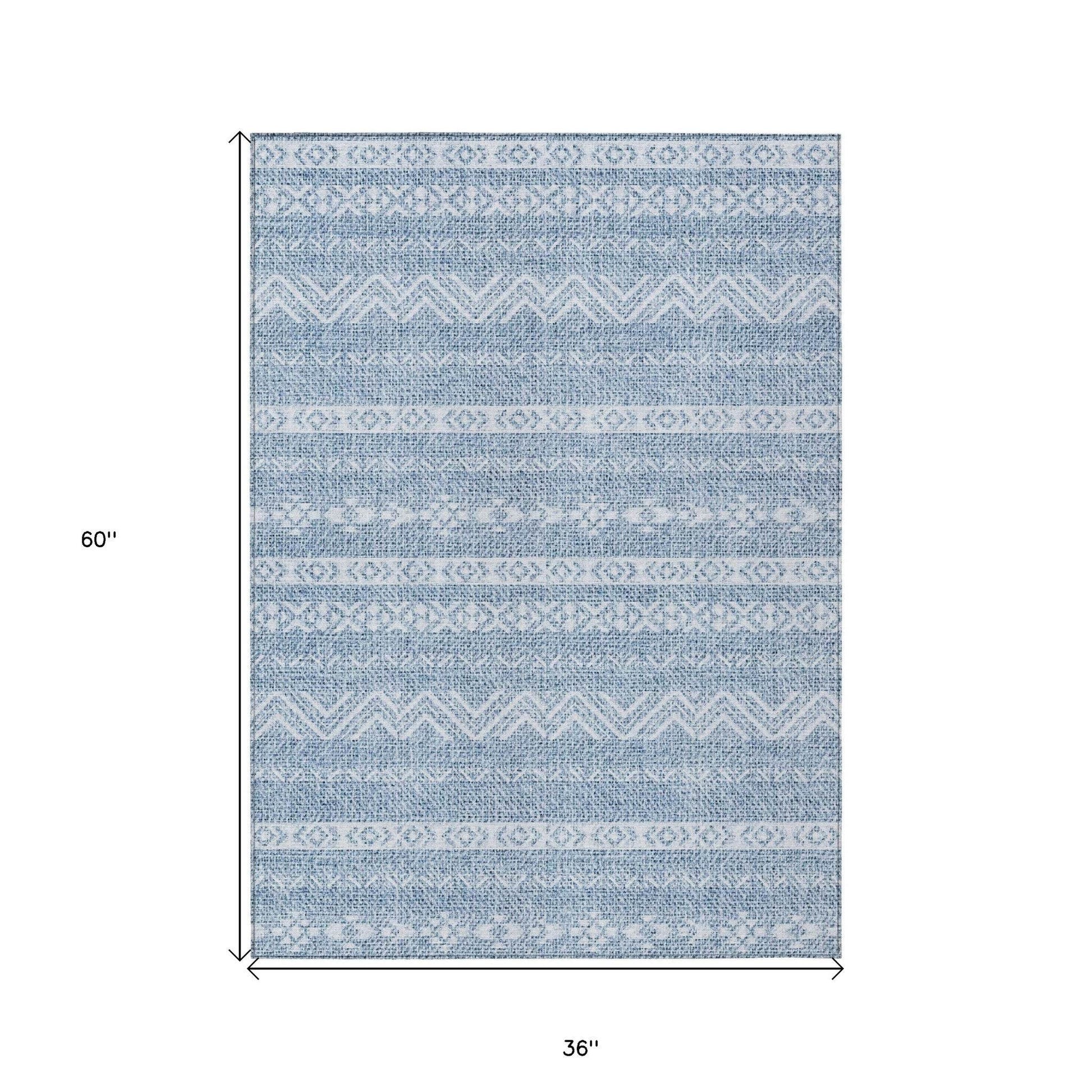 3' X 5' Blue And Denim Blue Southwestern Washable Indoor Outdoor Area Rug - Loft&Timber