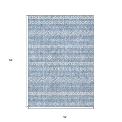 3' X 5' Blue And Denim Blue Southwestern Washable Indoor Outdoor Area Rug - Loft&Timber