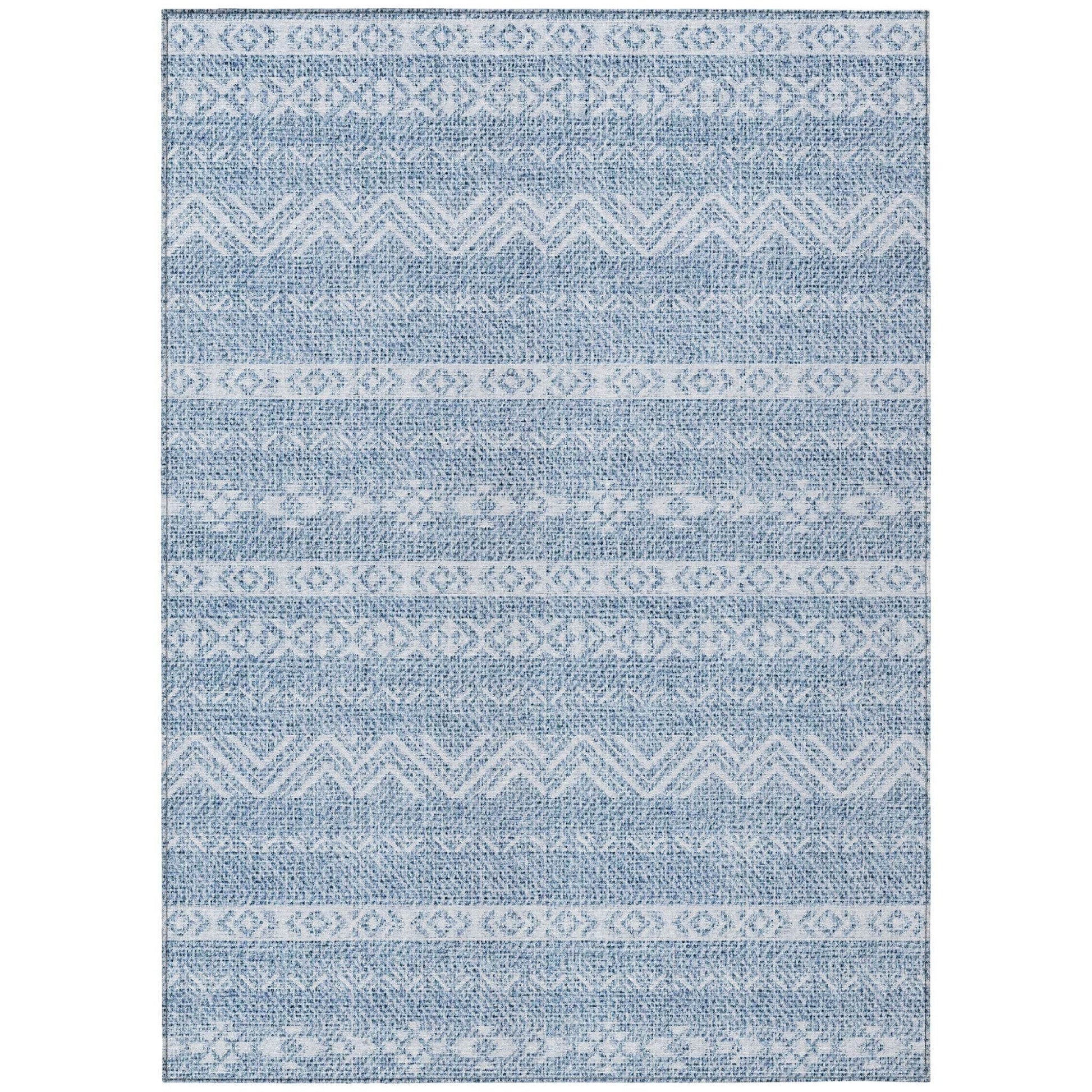 3' X 5' Blue And Denim Blue Southwestern Washable Indoor Outdoor Area Rug - Loft&Timber