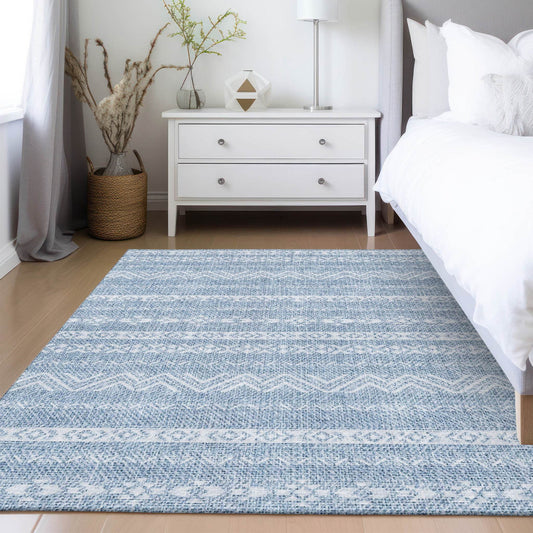 3' X 5' Blue And Denim Blue Southwestern Washable Indoor Outdoor Area Rug - Loft&Timber