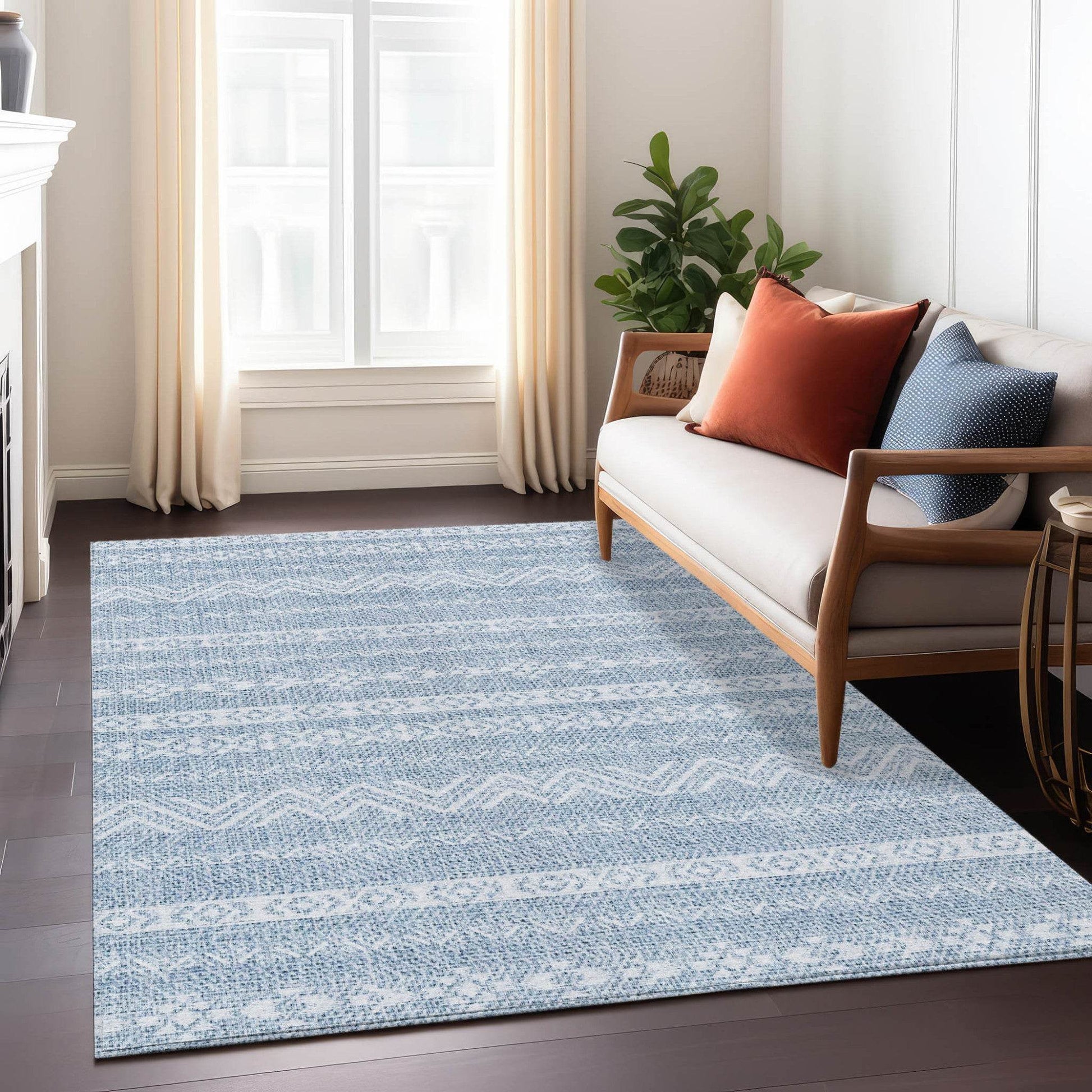 3' X 5' Blue And Denim Blue Southwestern Washable Indoor Outdoor Area Rug - Loft&Timber