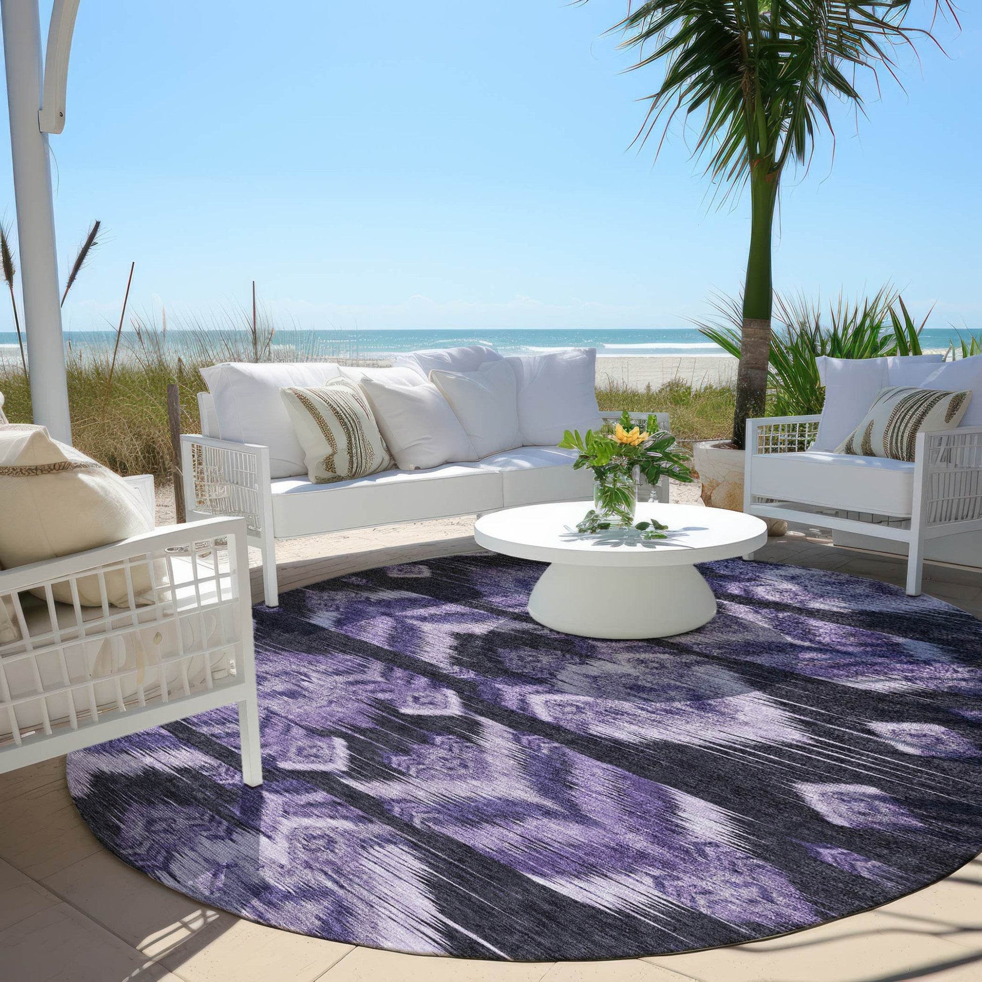 8' Purple Lavender And Plum Round Southwestern Washable Indoor Outdoor Area Rug - Loft&Timber