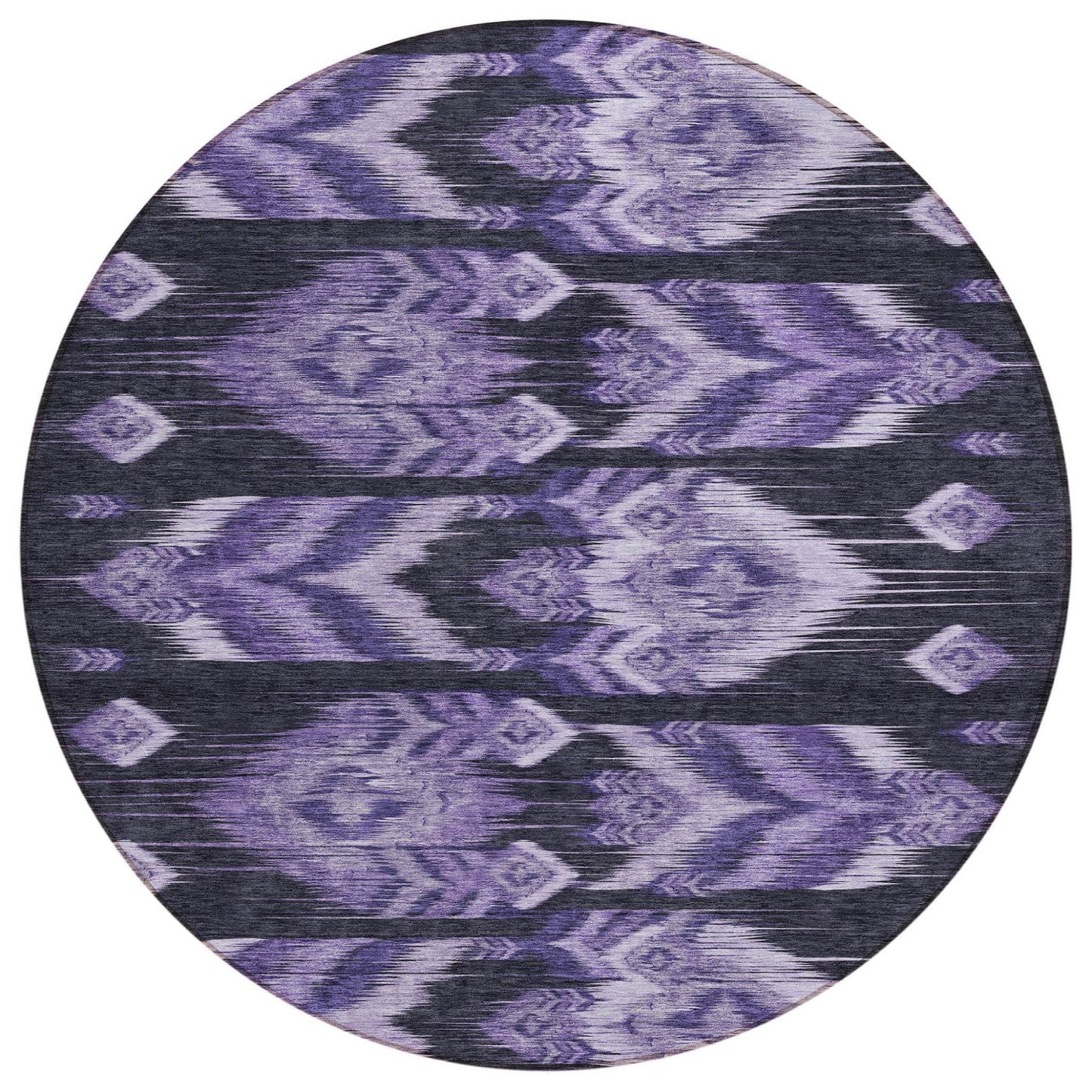 8' Purple Lavender And Plum Round Southwestern Washable Indoor Outdoor Area Rug - Loft&Timber