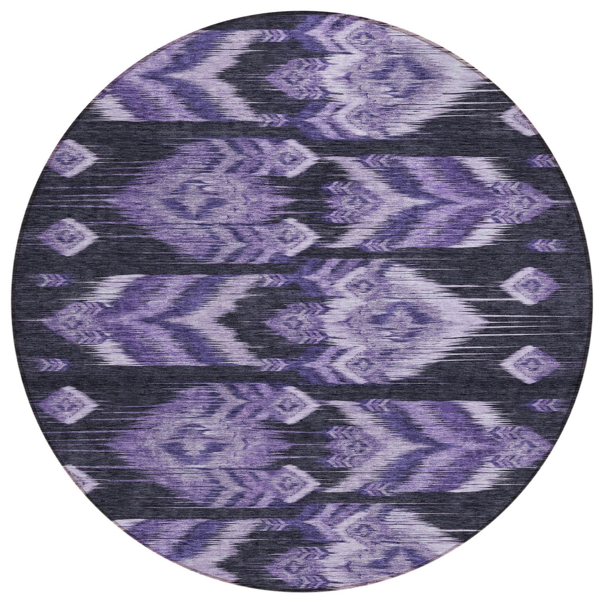 8' Purple Lavender And Plum Round Southwestern Washable Indoor Outdoor Area Rug - Loft&Timber