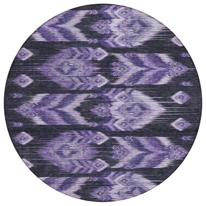 8' Purple Lavender And Plum Round Southwestern Washable Indoor Outdoor Area Rug - Loft&Timber