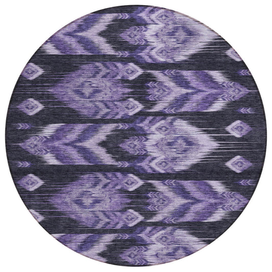 8' Purple Lavender And Plum Round Southwestern Washable Indoor Outdoor Area Rug - Loft&Timber