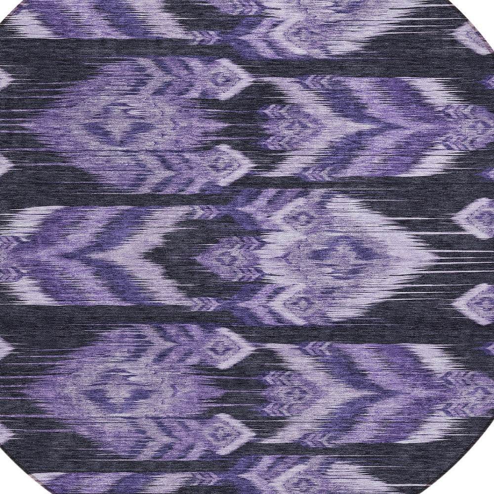 8' Purple Lavender And Plum Round Southwestern Washable Indoor Outdoor Area Rug - Loft&Timber