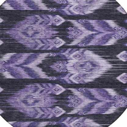 8' Purple Lavender And Plum Round Southwestern Washable Indoor Outdoor Area Rug - Loft&Timber