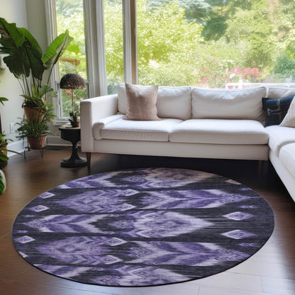 8' Purple Lavender And Plum Round Southwestern Washable Indoor Outdoor Area Rug - Loft&Timber