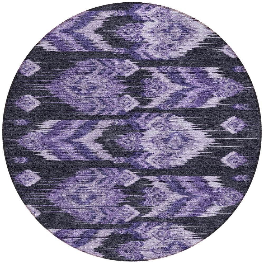 8' Purple Lavender And Plum Round Southwestern Washable Indoor Outdoor Area Rug - Loft&Timber