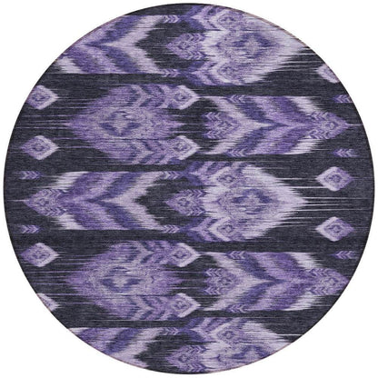 8' Purple Lavender And Plum Round Southwestern Washable Indoor Outdoor Area Rug - Loft&Timber