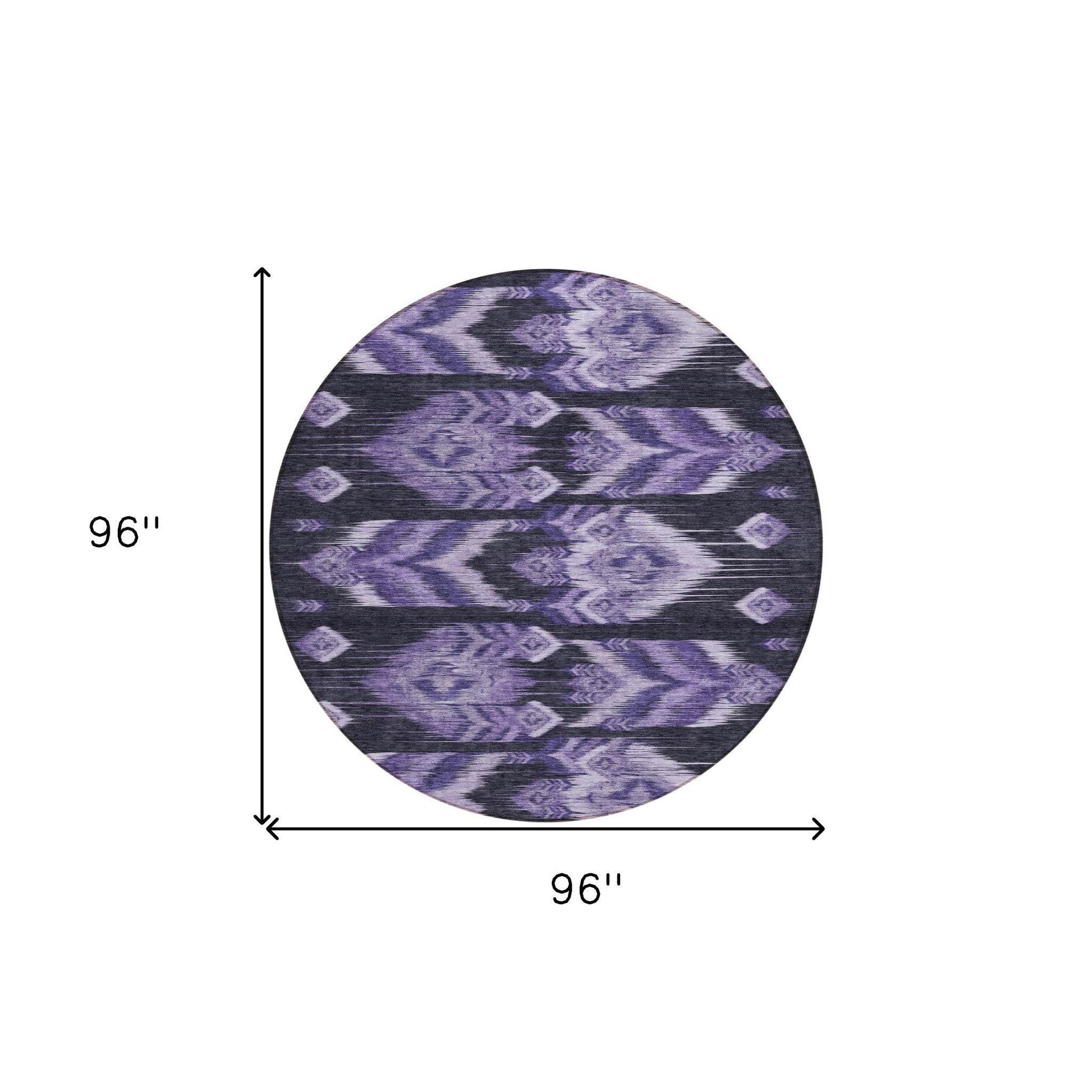 8' Purple Lavender And Plum Round Southwestern Washable Indoor Outdoor Area Rug - Loft&Timber