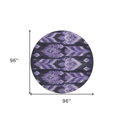 8' Purple Lavender And Plum Round Southwestern Washable Indoor Outdoor Area Rug - Loft&Timber