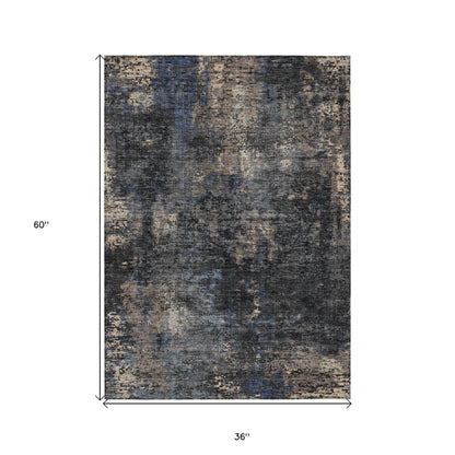 3' X 5' Charcoal Gray And Silver Abstract Washable Indoor Outdoor Area Rug - Loft&Timber