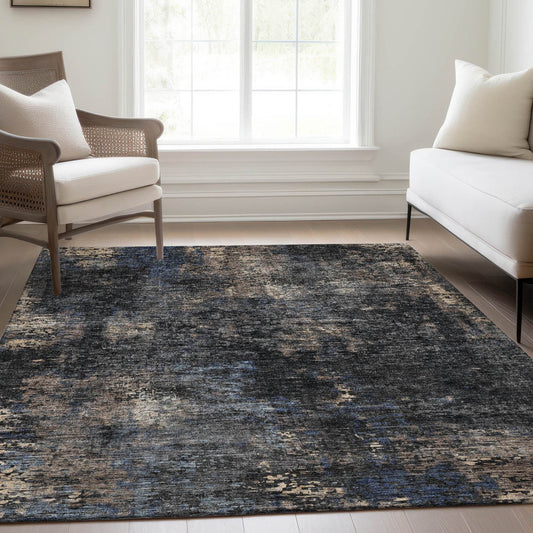 3' X 5' Charcoal Gray And Silver Abstract Washable Indoor Outdoor Area Rug - Loft&Timber