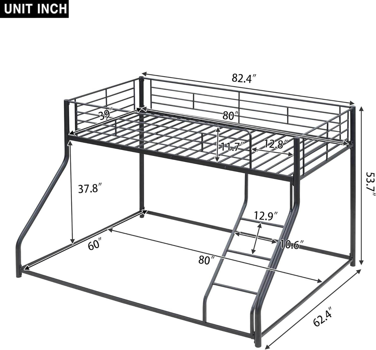 Twin over Queen Bunk Bed frame in Black - Loft&Timber