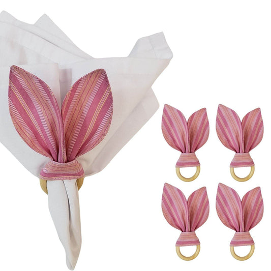 Maison Charlo | Easter Set of 4 Pink Stripe Bunny Ears Napkin Rings | Dining Table Decor - Loft&Timber