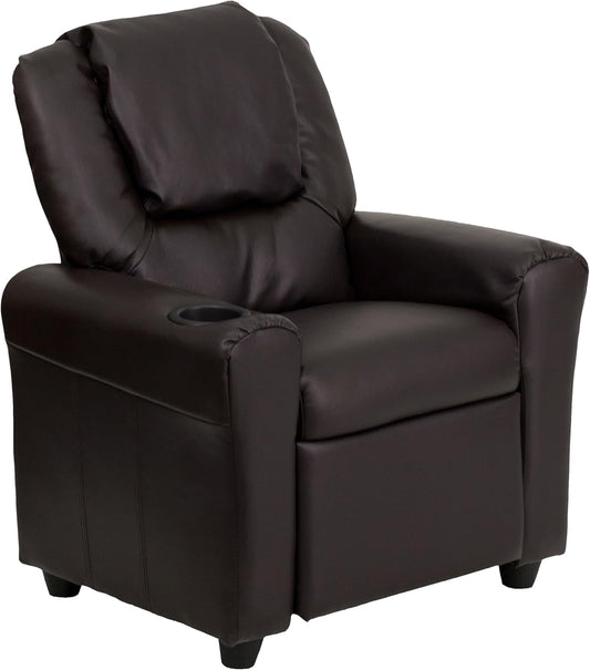 Vana Leathersoft Kids Recliner with Cup Holder, Headrest, and Safety Recline, Contemporary Reclining Chair for Kids, Supports up to 90 Lbs., Brown-0
