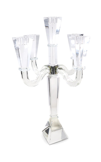 20" Clear Faceted Crystal Tabletop Candelabra Candle Holder - Loft&Timber