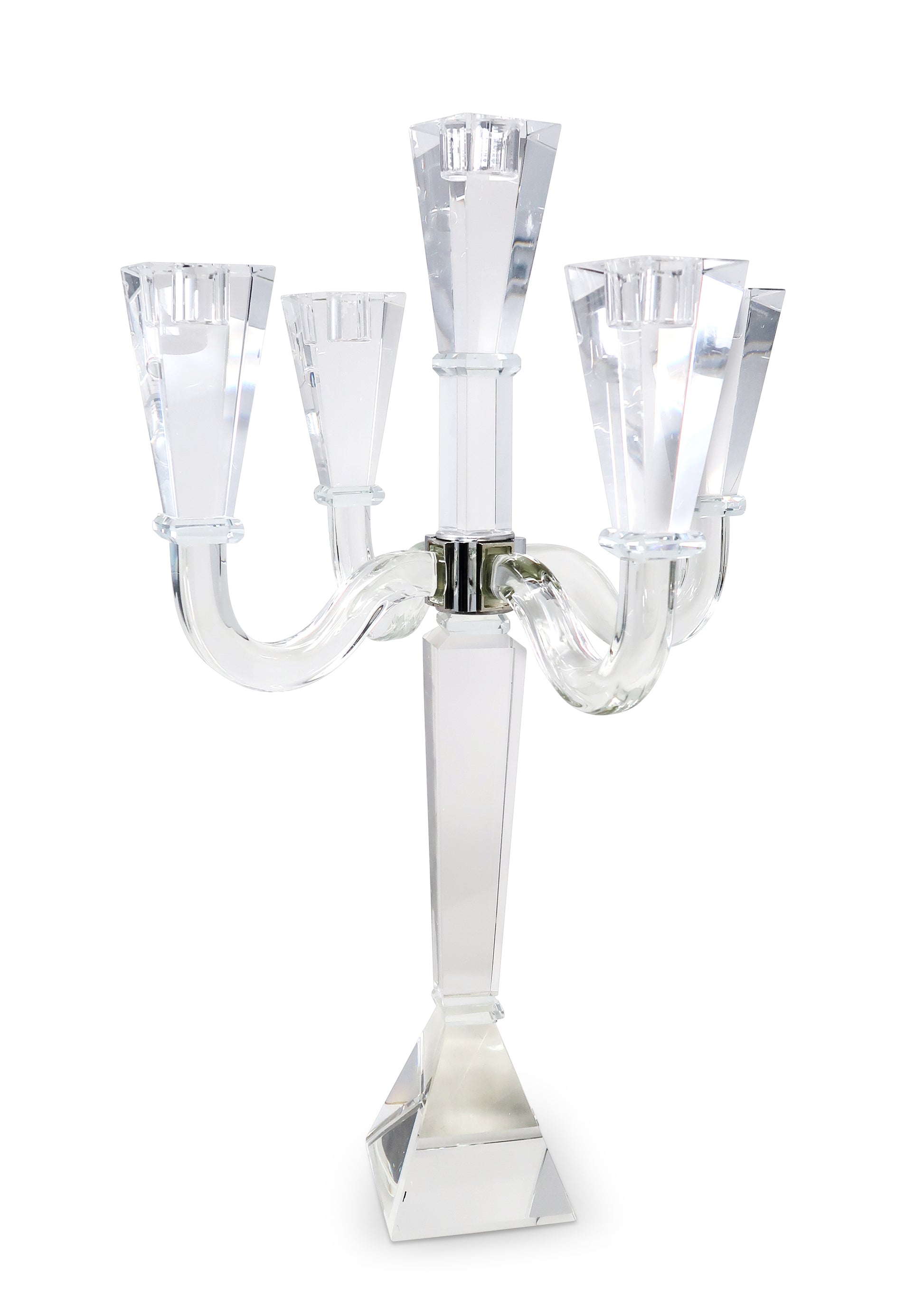 20" Clear Faceted Crystal Tabletop Candelabra Candle Holder - Loft&Timber