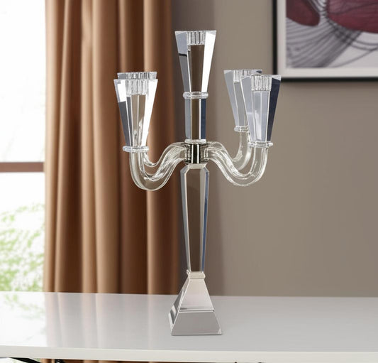 20" Clear Faceted Crystal Tabletop Candelabra Candle Holder - Loft&Timber